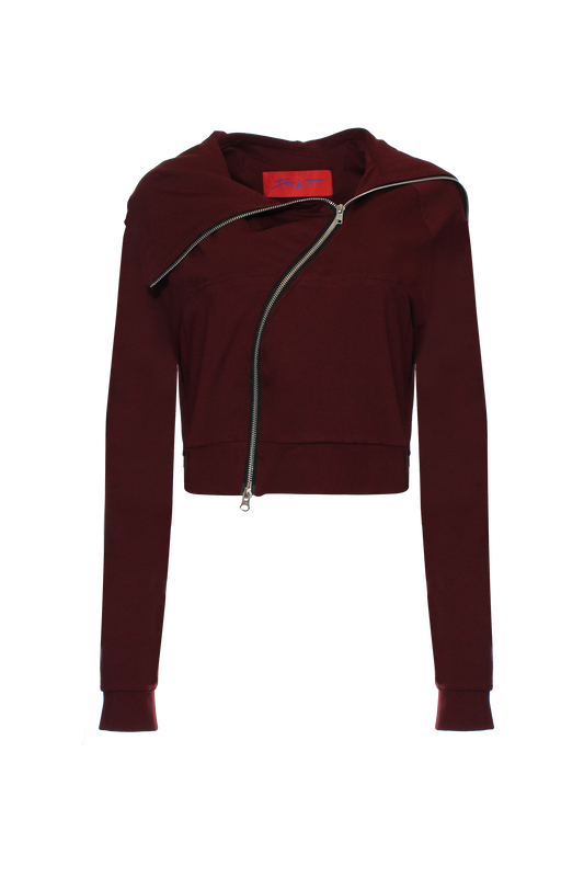 MAROON CROP COIL HOODIE