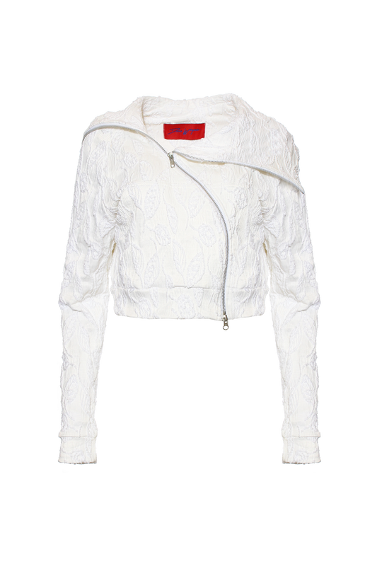 WHITE CROP COIL HOODIE